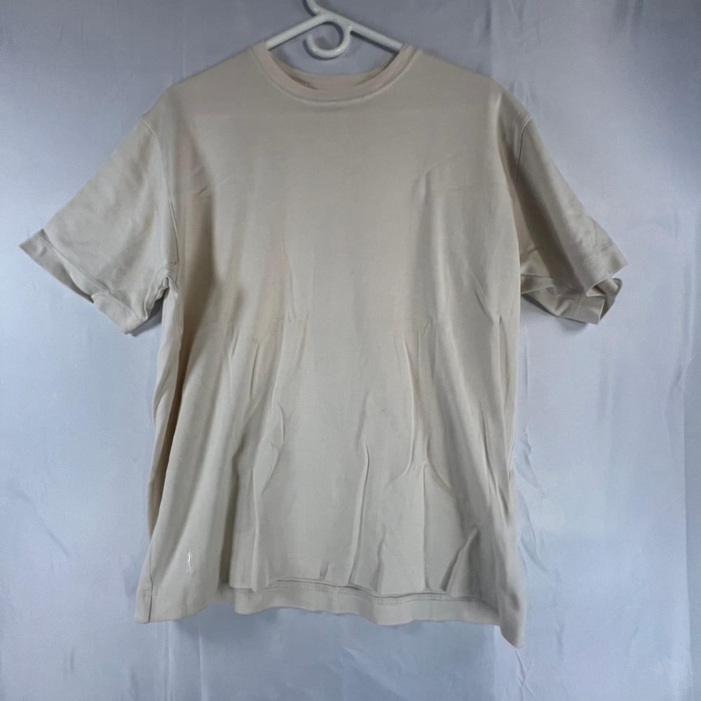 Lanesboro Mens Pima Cotton T-Shirt Cream Off White Short Sleeve Crewneck Size M
